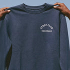 Stray Club Denver Sweatshirt detail — rescue dog sweatshirt that funds shelter meals · Stray Project