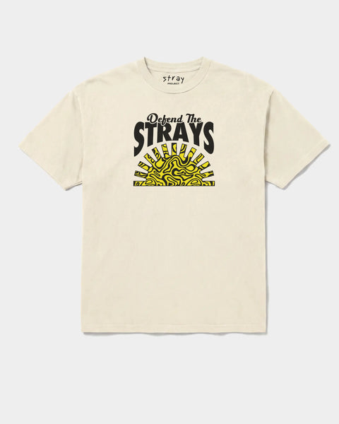 Defend The Strays Tee in Off-White — rescue dog tee from Stray Project. Every purchase funds shelter dog meals.