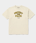 Protect The Pack rescue dog tee in off-white — cream colorway with dark ink chest print · Stray Project shelter dog apparel
