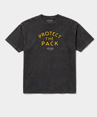 Protect The Pack rescue dog tee in black — unisex cotton tee with chest print, every purchase funds 20 meals for shelter dogs · Stray Project
