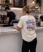 The Rescue Club Tee detail — rescue dog tee that funds shelter meals · Stray Project