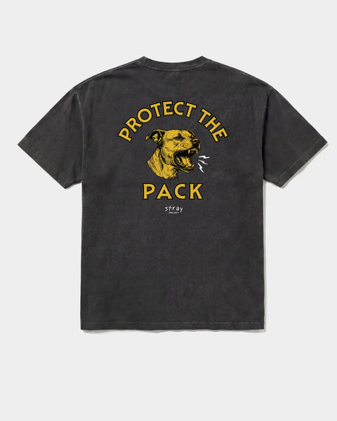 Protect The Pack tee back design — bold graphic supporting shelter dog rescue and dog adoption · Stray Project ethical apparel