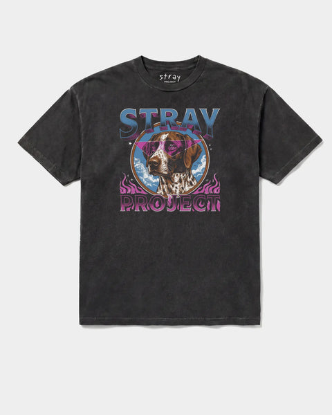 Stray Retro Tee in Black — rescue dog tee from Stray Project. Every purchase funds shelter dog meals.