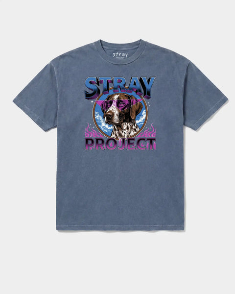 Stray Retro Tee in Navy — rescue dog tee from Stray Project. Every purchase funds shelter dog meals.