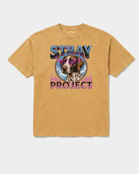 Stray Retro Tee in Gold — rescue dog tee from Stray Project. Every purchase funds shelter dog meals.