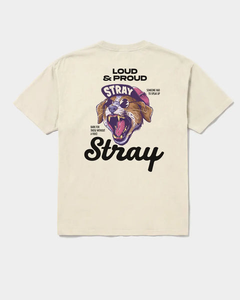 Loud & Proud Tee in Off-White — rescue dog tee from Stray Project. Every purchase funds shelter dog meals.