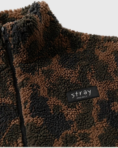 Protect The Pack Camo Fleece detail — rescue dog fleece that funds shelter meals · Stray Project