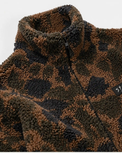 Protect The Pack Camo Fleece detail — rescue dog fleece that funds shelter meals · Stray Project