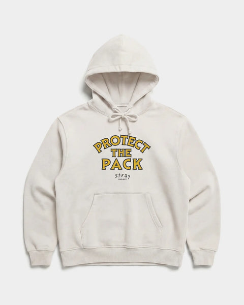 Protect The Pack Hoodie in Off-White — shelter dog hoodie from Stray Project. Every purchase funds shelter dog meals.