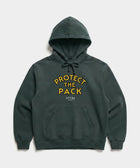 Protect The Pack Hoodie in Alpine Green — shelter dog hoodie from Stray Project. Every purchase funds shelter dog meals.
