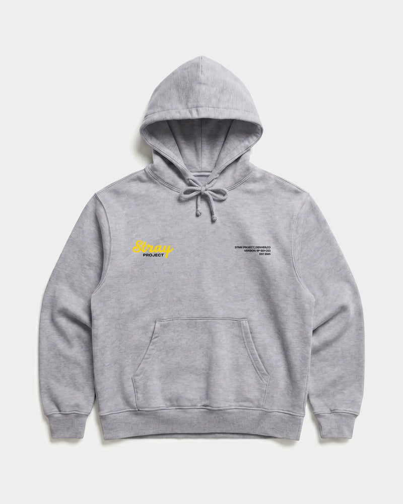 Loud & Proud Hoodie in Grey Heather — shelter dog hoodie from Stray Project. Every purchase funds shelter dog meals.