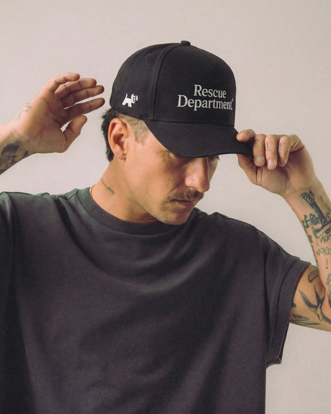 Stray Department Hat detail — dog lover hat that funds shelter meals · Stray Project