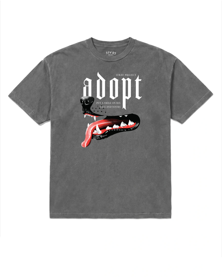 Adopt Tee in Faded Black, front view — Stray × Rare Breed