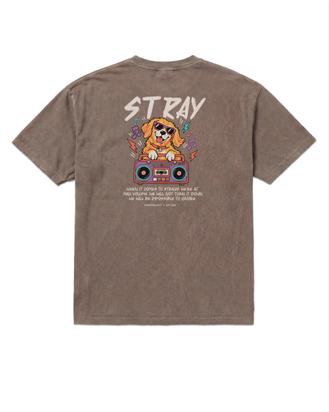 Max Volume Tee in Brown, back view — Stray Project