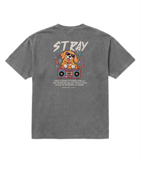 Max Volume Tee in Faded Black, back view — Stray Project