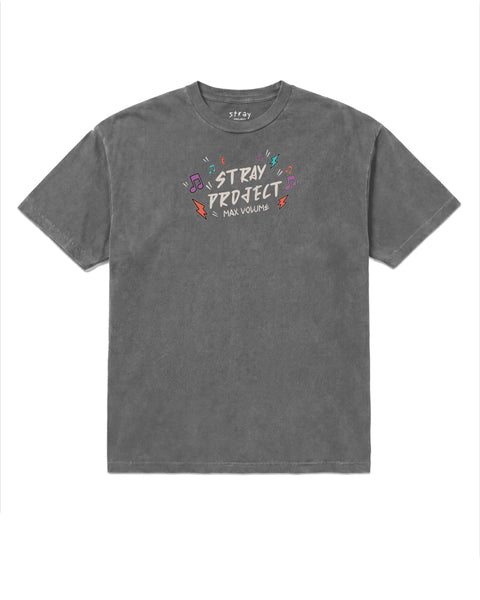 Max Volume Tee in Faded Black, front view — Stray Project
