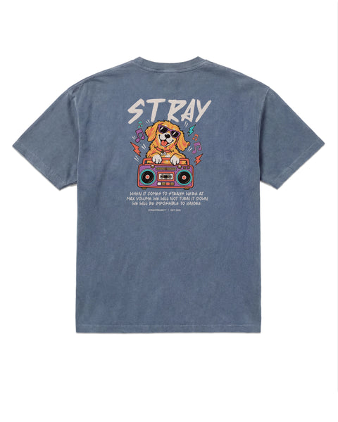 Max Volume Tee in Navy, back view — Stray Project