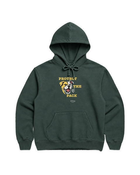Protect the Pack 2.0 Hoodie in Alpine Green, front view — Stray Project