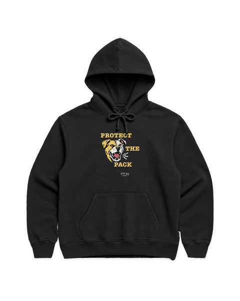 Protect the Pack 2.0 Hoodie in Black, front view — Stray Project