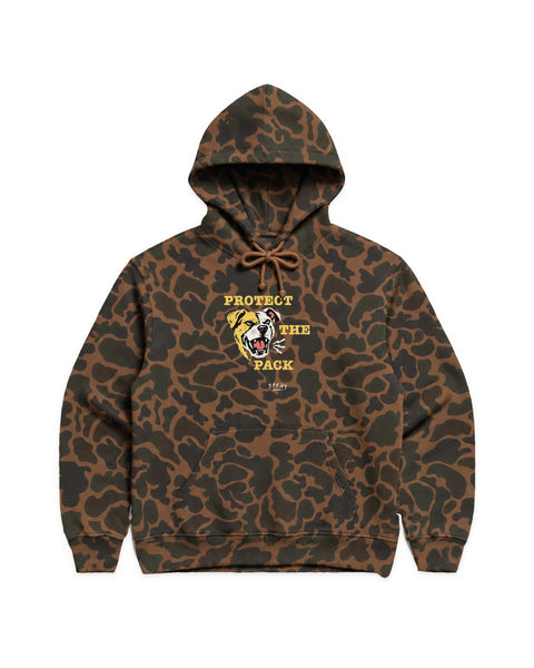 Protect the Pack 2.0 Hoodie in Duck Camo, front view — Stray Project