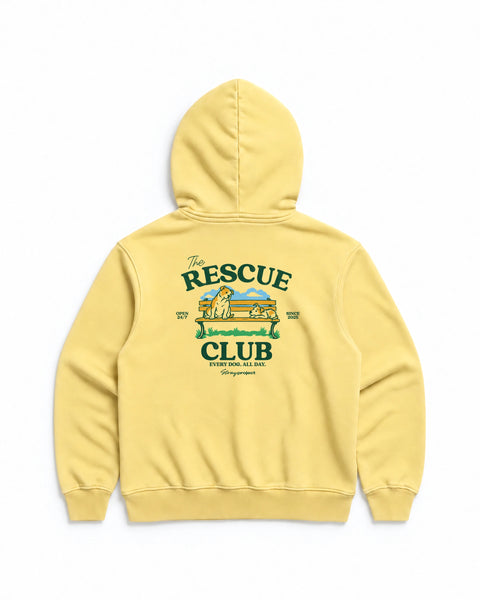 Rescue Club Good Company Hoodie in Light Yellow, back view — Stray Project
