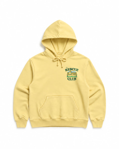 Rescue Club Good Company Hoodie in Light Yellow, front view — Stray Project