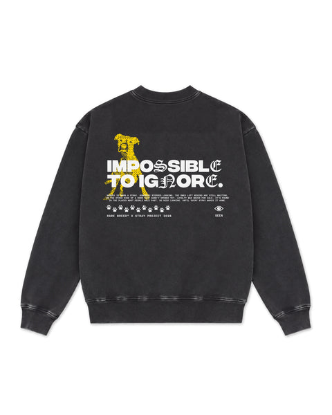 SEEN Crewneck in Vintage Black, back view — Stray × Rare Breed