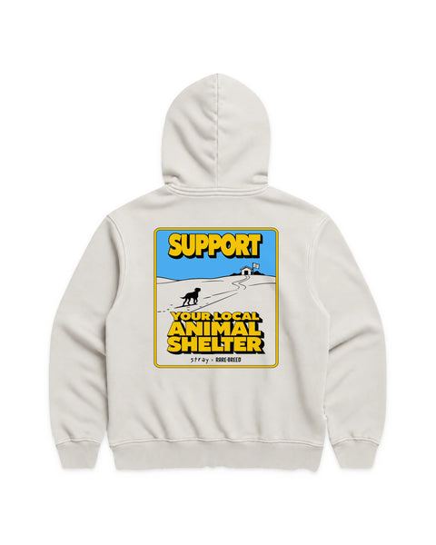 SUPPORT Hoodie in Off-White, back view — Stray × Rare Breed