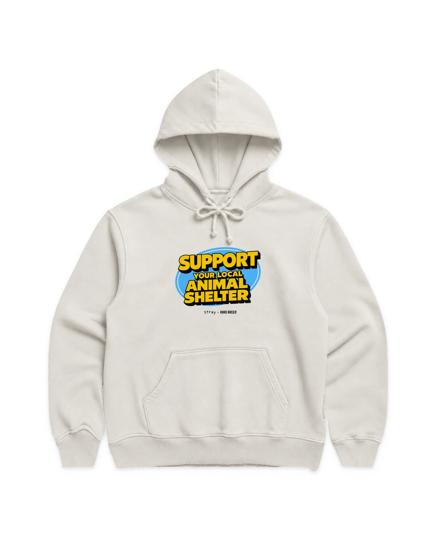 SUPPORT Hoodie in Off-White, front view — Stray × Rare Breed