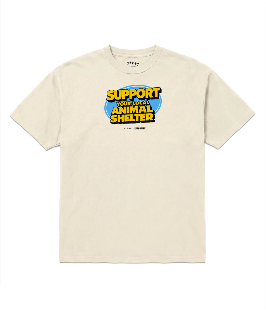 SUPPORT Tee in Off-White, front view — Stray × Rare Breed